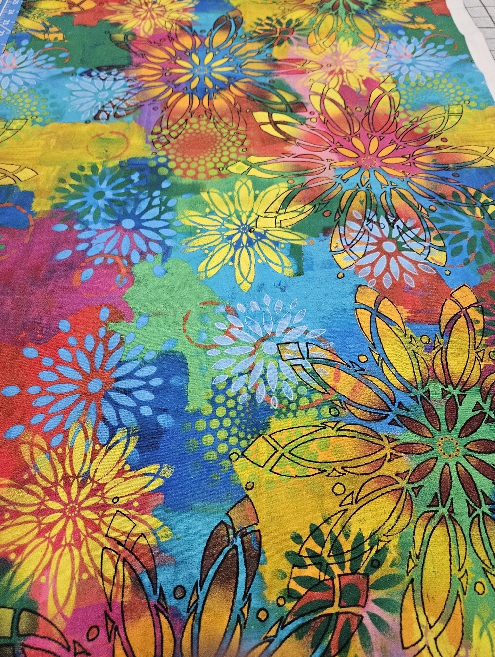 Vibrant Retro Multicolor Floral Cotton Fabric - Sold By The Yard
